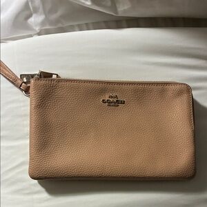 Coach Pebbled Leather Wristlet Clutch in Beige-Tan